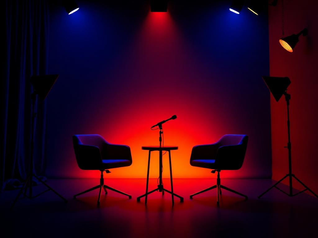 Two people talking in a podcast interview studio